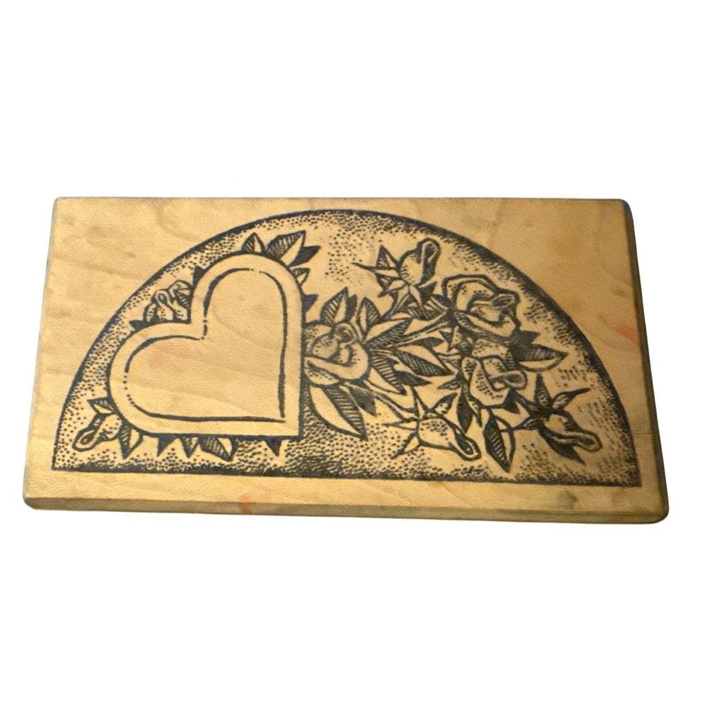Kate Darnell Too Much Fun Heart & Roses Wood Mounted Rubber Stamp Vintage 1993